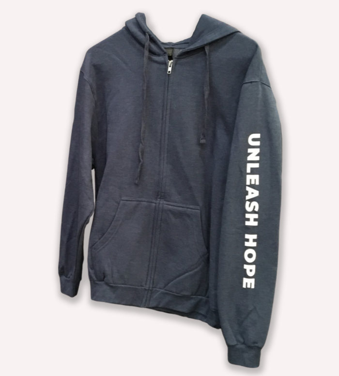 denim-Unleash-hope-zipped-hoodie-front